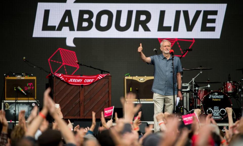 Jeremy Corbyn on the main stage at Labour Live in June