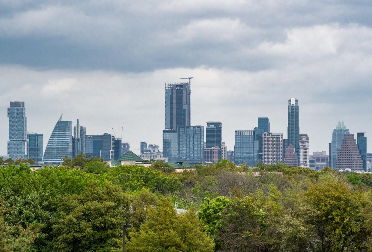 The Austin skyline, seen from St. Edward's University, March 22, 2023.