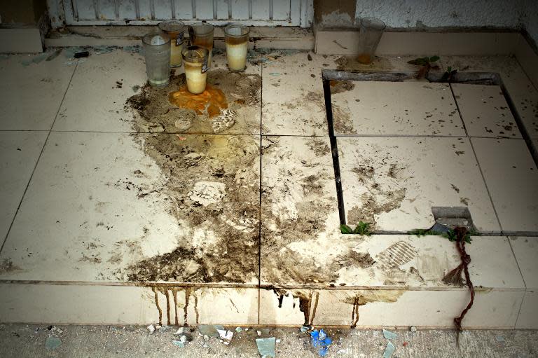 Bloodstains outside a house in Ocotlan, Jalisco state