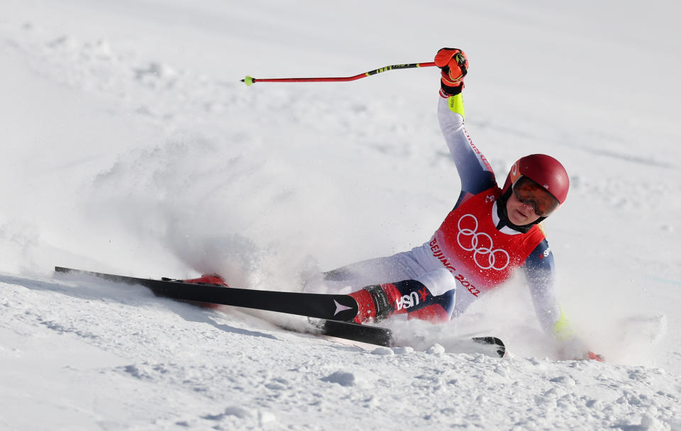 Mikaela Shiffrin, pictured here crashing during the women's giant slalom at the Winter Olympics.