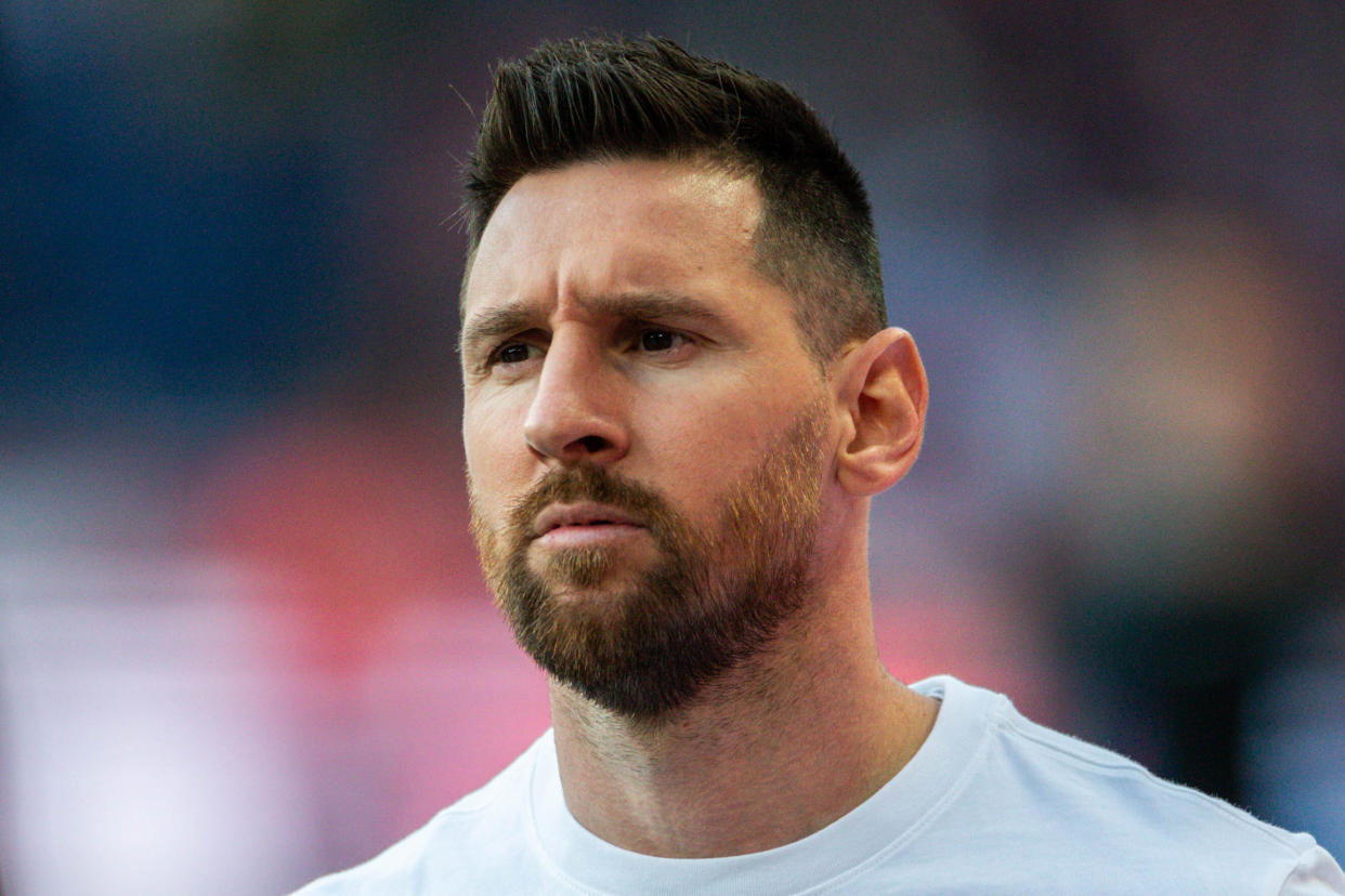 PARIS, FRANCE - JUNE 03: Lionel Messi of Paris Saint Germain (PSG) warming up before the French league football match between Paris Saint Germin (PSG) and Clermont Foot at Parc des Princes stadium, in Paris, on JUNE 03, 2023. (Photo by Ibrahim Ezzat/Anadolu Agency via Getty Images)