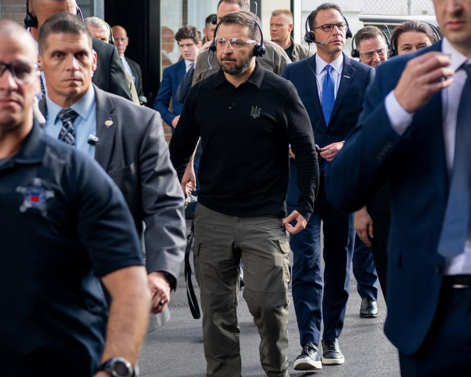 Ukrainian President Volodymyr Zelensky visits the Scranton Army Ammunition Plant in Scranton, Pennsylvania (AP)