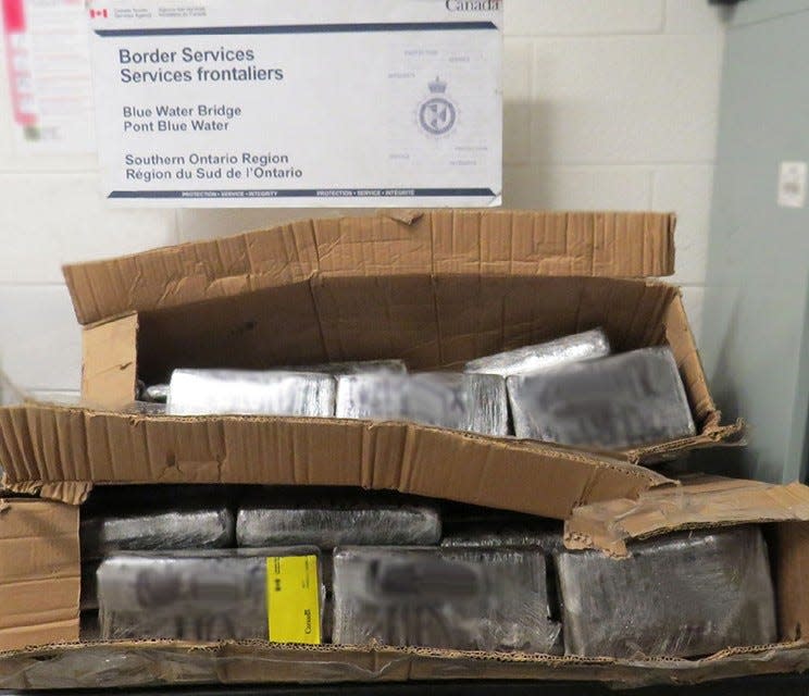 Boxes of cocaine seized from a commercial truck entering Canada at the Blue Water Bridge on Dec. 4