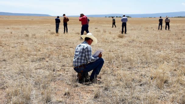 PHOTO: Ranchers and other participants observe drought stressed pasture as they take part in the Soil Health Academy, which teaches regenerative agriculture techniques, on May 31, 2022, in Cimarron, New Mexico. (Mario Tama/Getty Images, FILE)