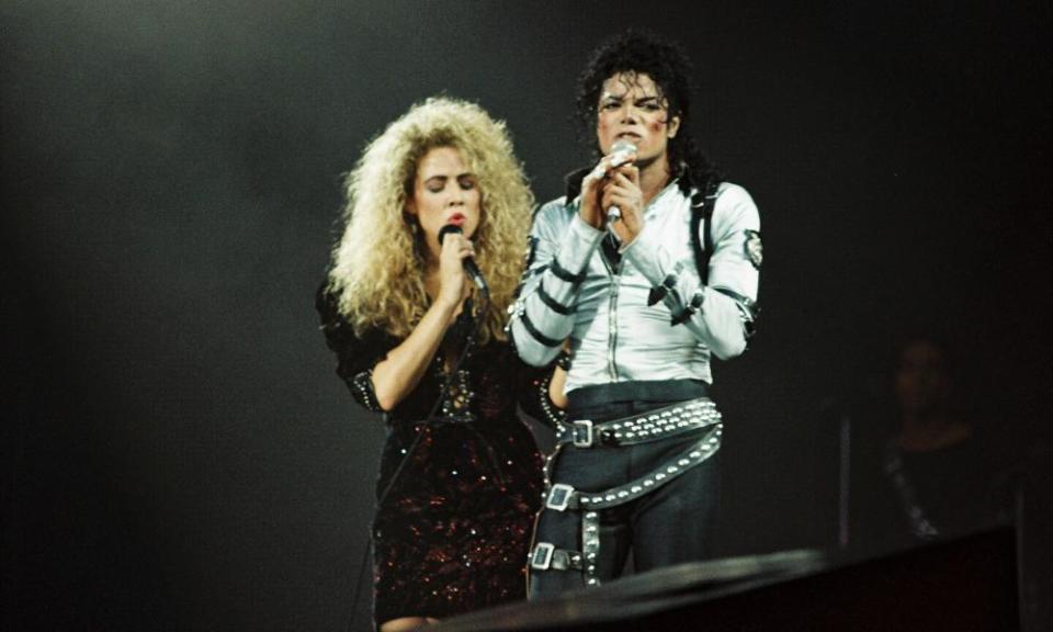 Crow performs with Michael Jackson in July 1988 at Wembley Stadium on his Bad tour.