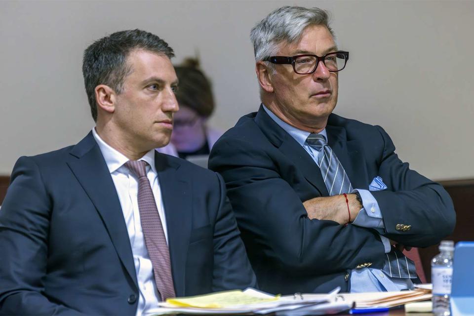 <p>Luis Sanchez Saturno/Santa Fe New Mexican via AP</p> Attorney Alex Spiro and Alec Baldwin in court in New Mexico on July 8