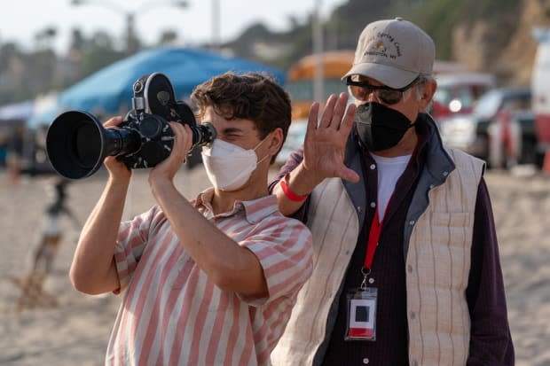 Gabriel LaBelle as Sammy Fabelman with director Steven Spielberg in "The Fabelmans"<p>Universal Studios</p>