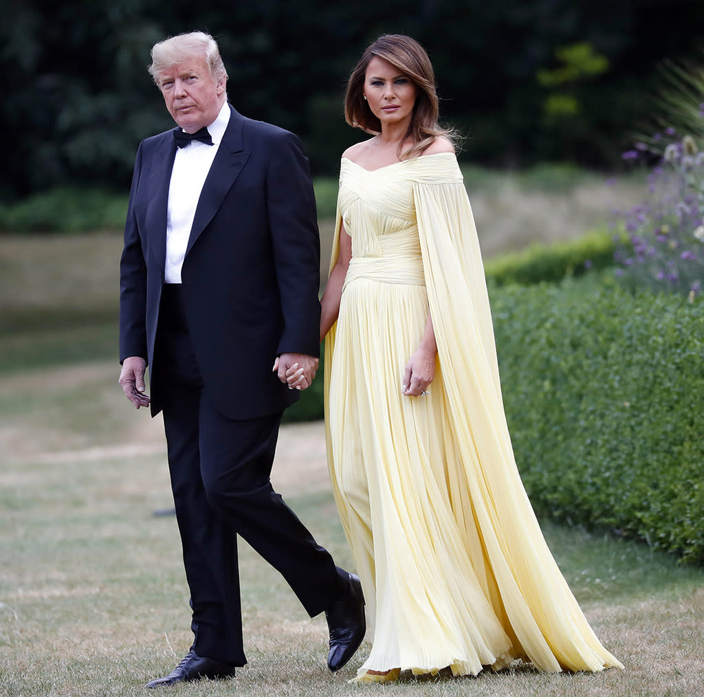 President Trump and first lady Melania Trump leave Winfield House, residence of the U.S. ambassador, before a helicopter flight to nearby Blenheim Palace, on July 12. (Photo: AP/Pablo Martinez Monsivais)