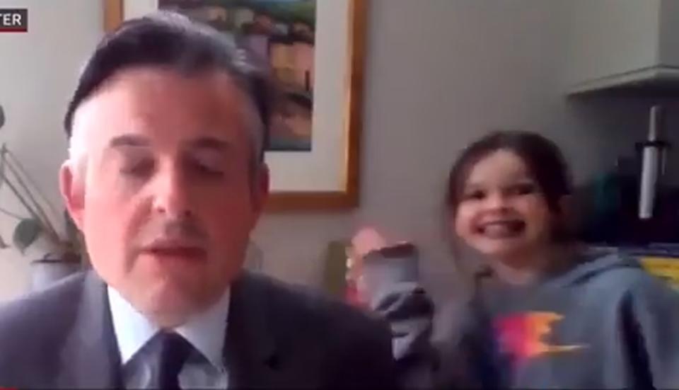 Labour MPJon Ashworth is interrupted by his daughter Annie (BBC)