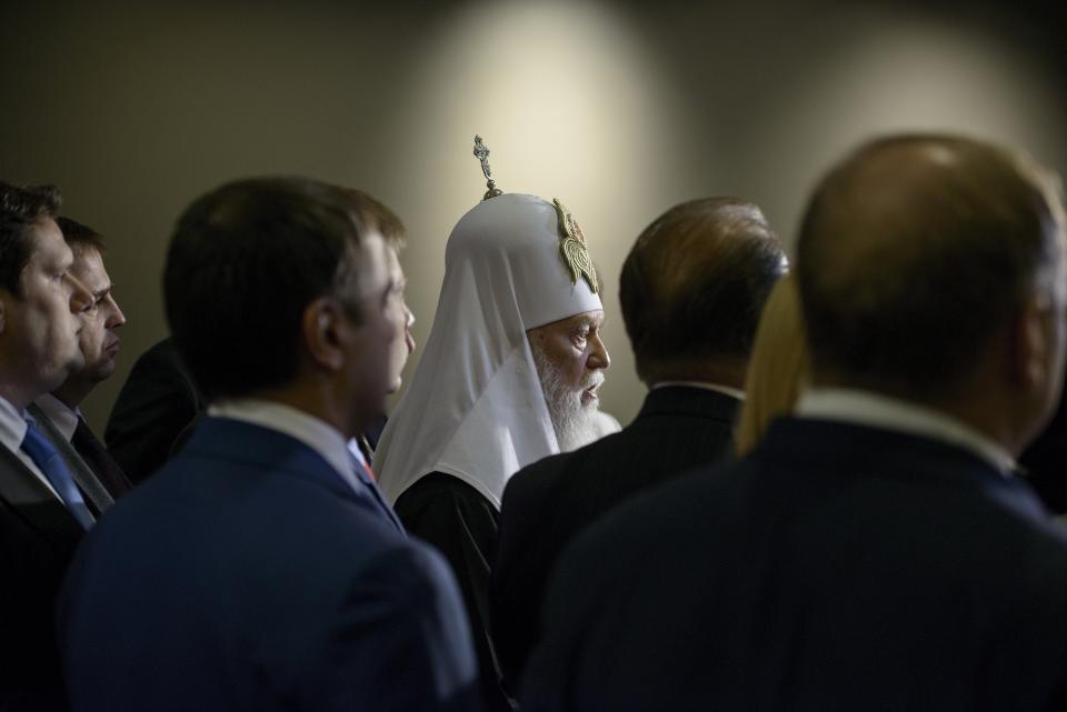 Patriarch Filaret, head of the Ukrainian Orthodox Church of the Kyivan Patriarchate, speaks during a press conference on Capitol Hill in Washington, D.C., on Feb. 5, 2015. Delegates from the Ukrainian Parliament joined members of the House of Representatives to appeal for lethal military aid from the U.S.