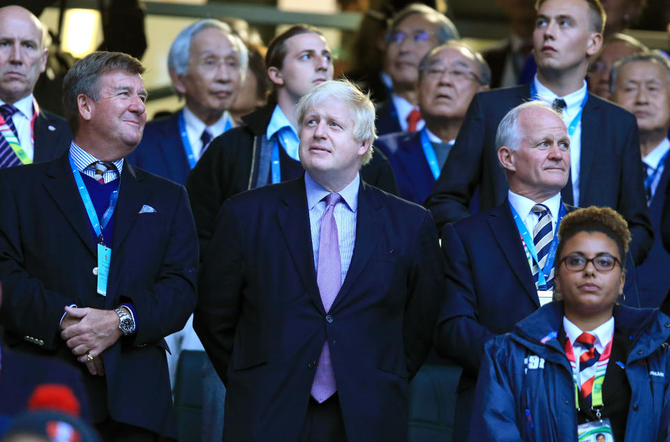 Mayor of London Boris Johnson before the Rugby World Cup match at Twickenham Stadium, London.