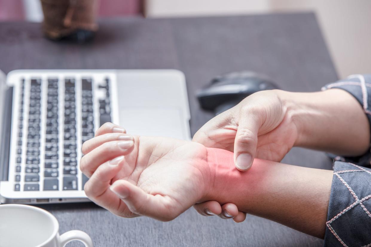 Carpal tunnel syndrome occurs when the median nerve, a major nerve in the arm, becomes agitated as it traverses through the carpal tunnel at the wrist.