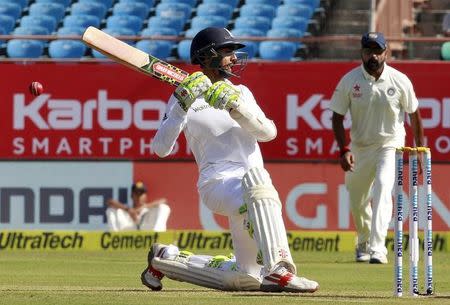 Cricket - India v England - First Test cricket match - Saurashtra Cricket Association Stadium, Rajkot - 9/11/16. England's Haseeb Hameed misses a shot. REUTERS/Amit Dave