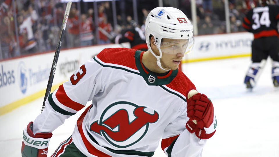 The Devils just locked up flourishing young forward Jesper Bratt for the long haul. (AP Photo/Noah K. Murray)