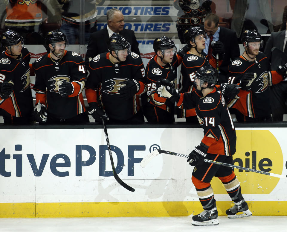 Anaheim Ducks center Adam Henrique has started fast with his new team and should see plenty of offensive looks. (AP Photo/Alex Gallardo)