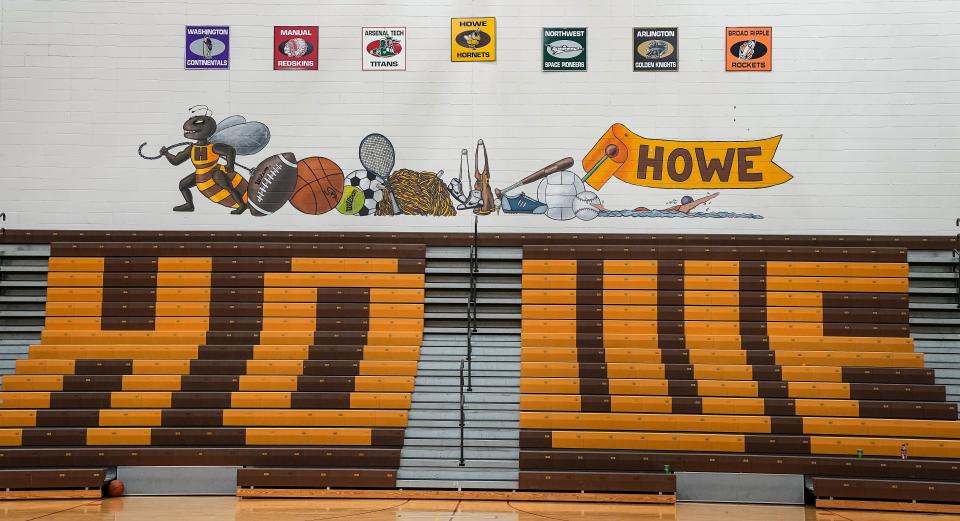 The gym stands sit empty Wednesday, Nov. 1, 2023, at T.C. Howe Middle School in Indianapolis.