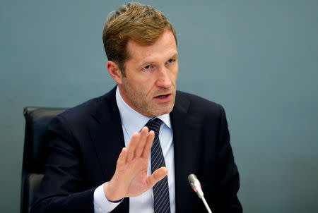 Minister-President of Wallonia Paul Magnette answers deputies' questions during a debate on the Comprehensive Economic and Trade Agreement (CETA), a planned EU-Canada free trade agreement, at the Walloon regional parliament in Namur, Belgium, October 21, 2016. REUTERS/Francois Lenoir