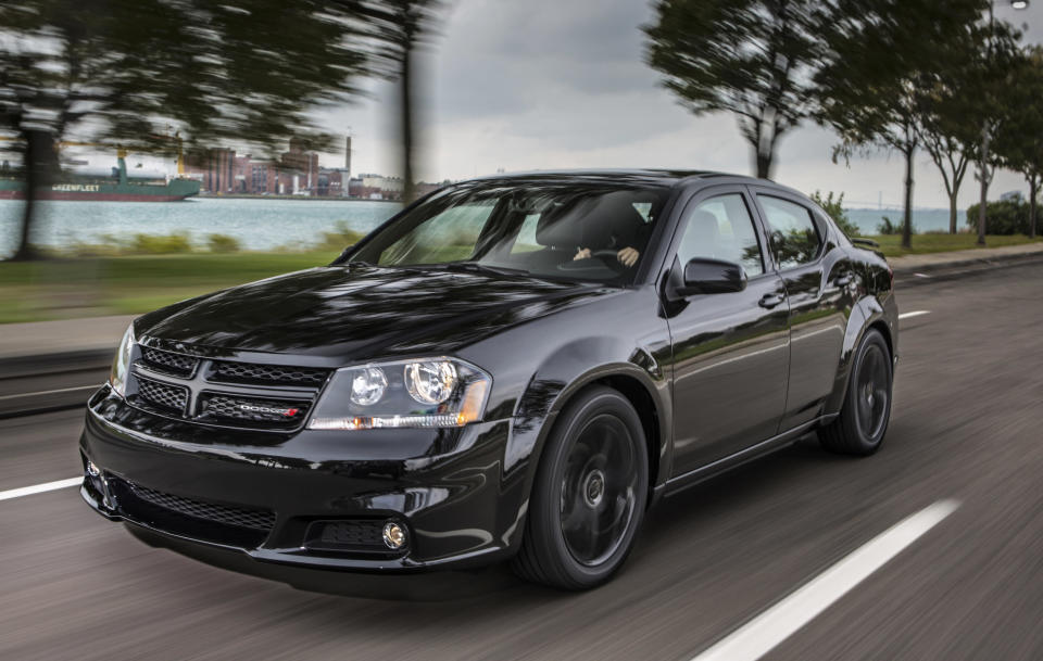 <p> This undated image made available by Chrysler shows the 2013 Dodge Avenger Blacktop Edition. (AP Photo/Chrysler)</p>