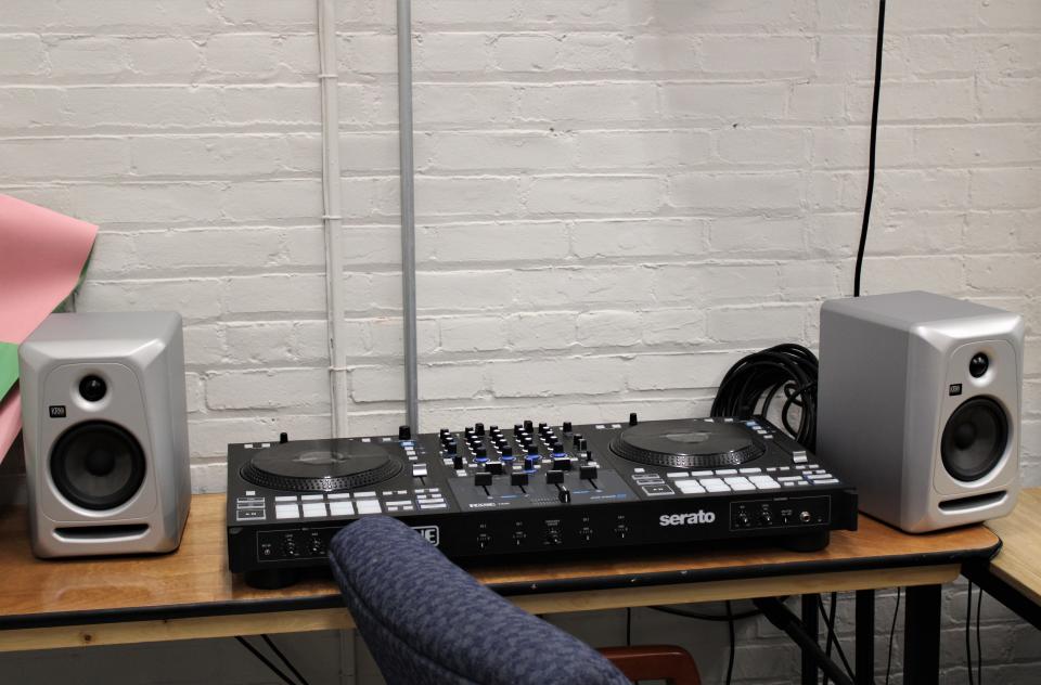The central room of the TRAC program has music production capabilities, which students like Malchiah Keenum use on a regular basis. Shown on Dec. 20, 2023 at the Family Partnership Center in the City of Poughkeepsie.