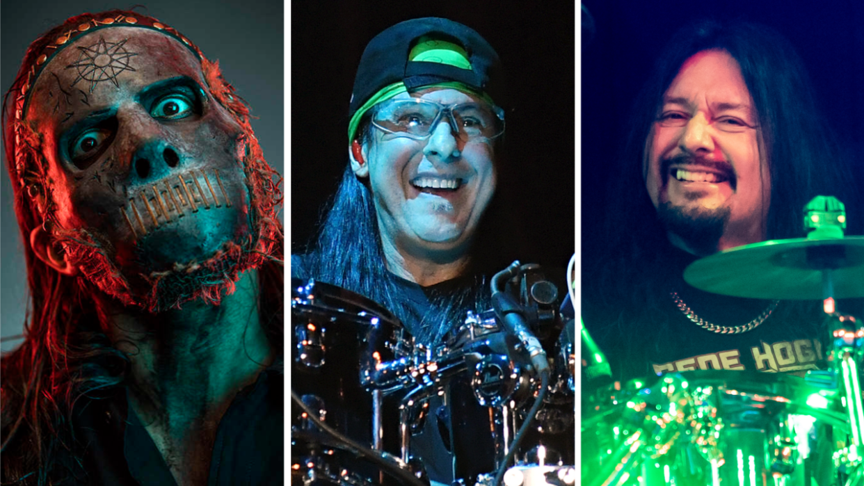  Photos of jay Weinberg, Mike Mangini and Gene Hoglan. 