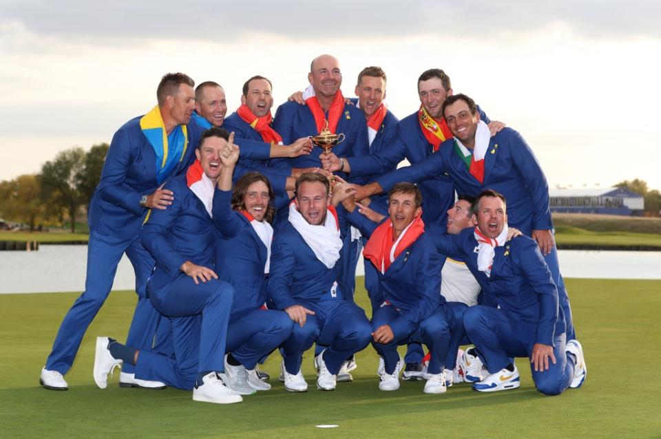 Europe celebrate winning the Ryder Cup at Le Golf National, Paris (David Davies/PA) (PA Archive)