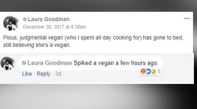 The comment sparked a backlash online and some called for Ms Goodman to be prosecuted for assault. Photo: Facebook