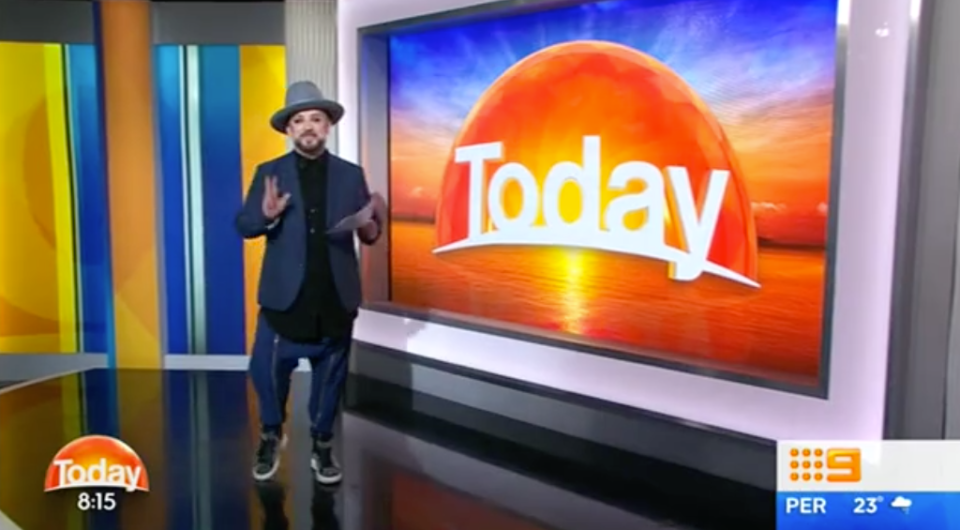 Singer Boy George tried his hand at being a weatherman and it was hilarious. Source: Nine