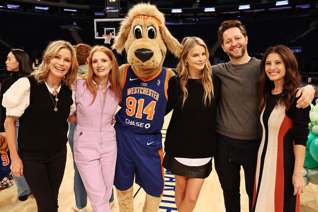 <p>Jamie McCarthy/Getty Images for Baby2Baby</p> Julie Bowen, Jessica Chastain, Baby2Baby Co-CEO Kelly Sawyer, Patricof, Derek Blasberg and Baby2Baby Co-CEO Norah Weinstein attend Baby2Baby's Back2School celebration at Madison Square Garden in New York City on Oct. 14, 2023