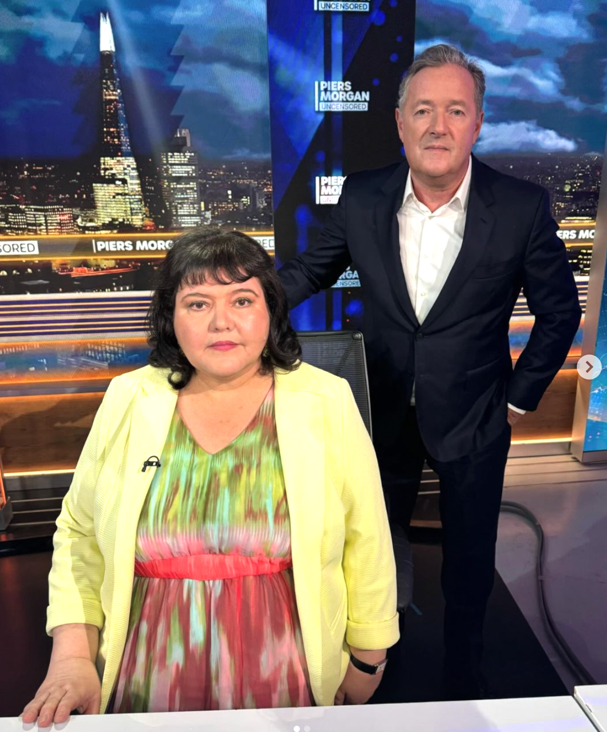 Piers Morgan pictured with Fiona Harvey, the woman claiming to be the real 'Martha'  (Piers Morgan )