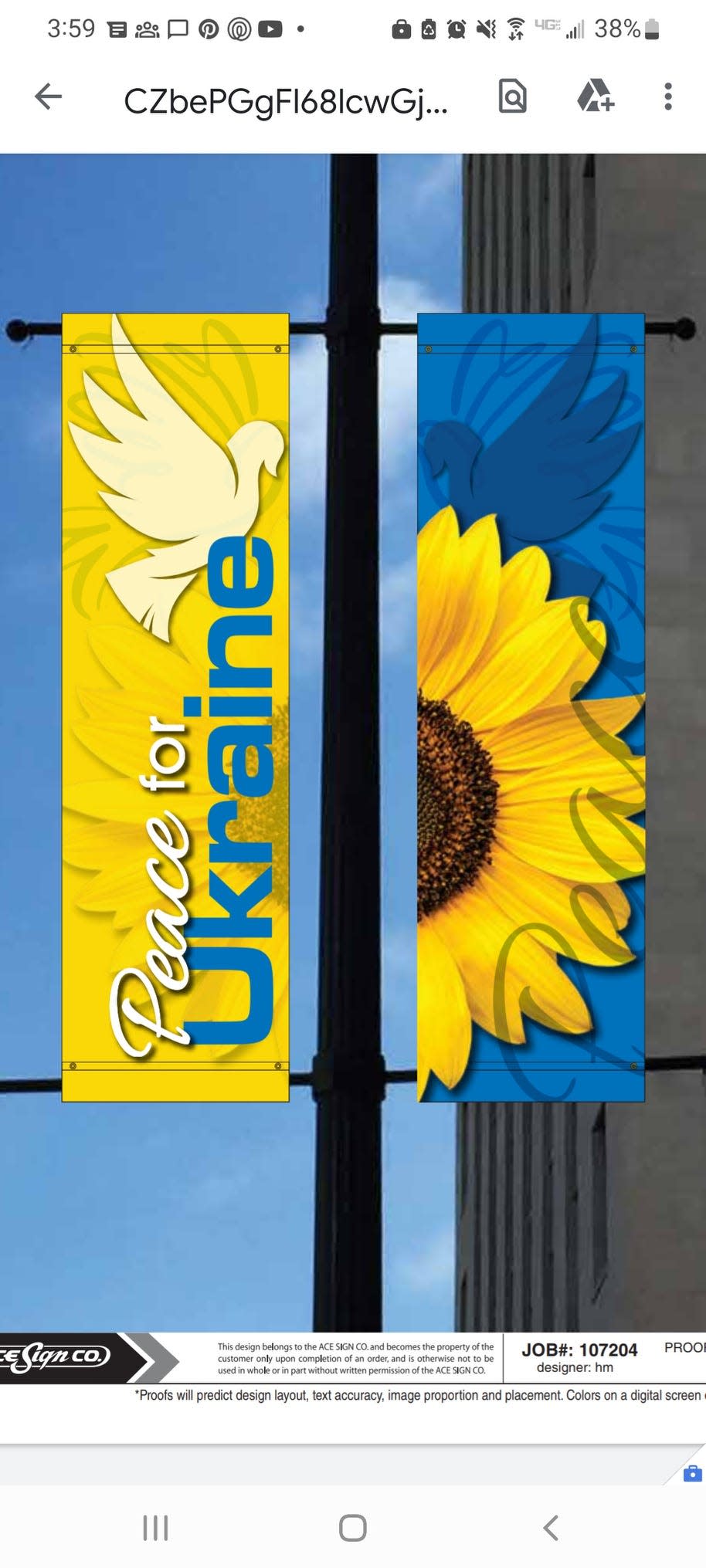 Peace for Ukraine banners which will go up around the downtown area early this week.