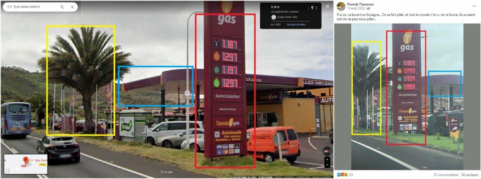 <span>Captures d'écran prises sur Google Maps (à gauche) et Facebook (à droite) le 22 août 2023</span>