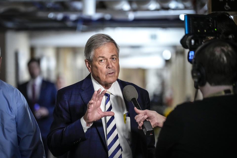 Image: Rep. Ralph Norman, R-S.C., talks to reporters on his way to a closed-door GOP caucus meeting at the U.S. Capitol on Jan. 10, 2023, (Drew Angerer / Getty Images)