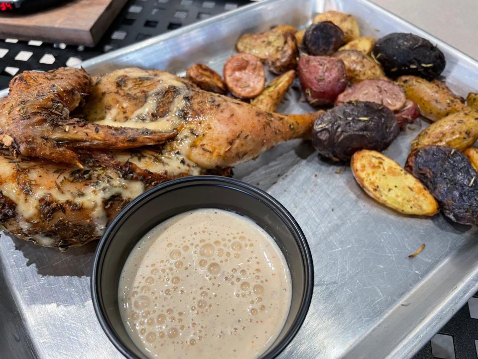 Half chicken and potatoes at Peaceful Side Social Brewery & Craft Kitchen in Townsend.