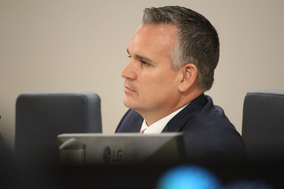 Lubbock Mayor Tray Payne listens to a presentation during his first City Council meeting Tuesday, May 24, 2022.