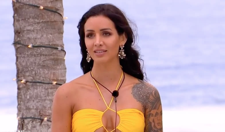 Vanessa Sierra on Love Island Australiacaught in a lie. Photo: Nine