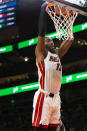 Miami Heat center Bam Adebayo (13) scores during the second half of an NBA basketball game against the Atlanta Hawks, Friday, Jan. 21, 2022, in Atlanta. (AP Photo/Hakim Wright Sr.)