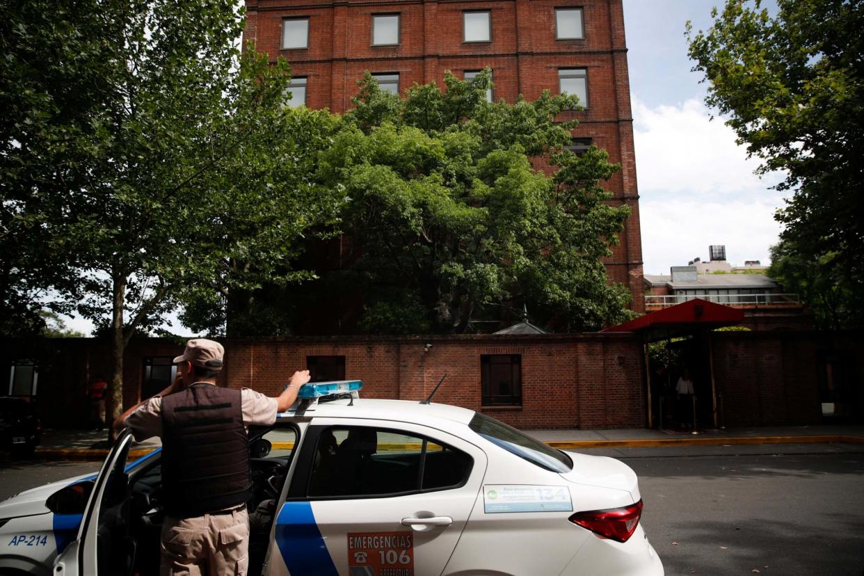 Shooting: A police officer outside the Faena Art Hotel in Buenos Aires after a British tourist was killed: AP