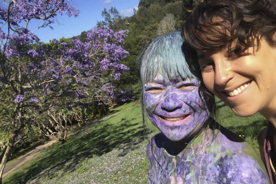 It took an hour to paint Supatra to match the Jacarandas. Photo: Orly Faya Snir / Caters News