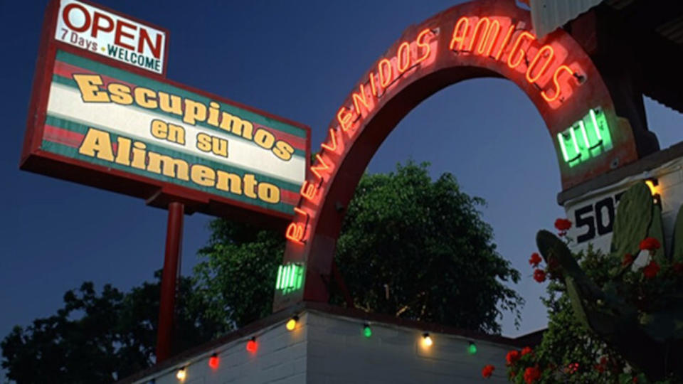 There's a hidden meaning behind this sign at a Mexican restaurant in Anchorman. (DreamWorks)