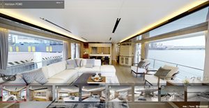 Users can navigate through the yacht’s digital twin on their own or use Matterport's Highlight Reel feature to enjoy a self-guided tour of the luxurious Horizon yachts.