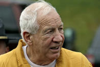 Former Penn State University assistant football coach Jerry Sandusky arrives at the Centre County Courthouse to be resentenced Friday, Nov. 22, 2019, in Bellefonte, Pa. Sandusky was convicted of 45 counts of child sexual abuse in 2012 and sentenced to 30 to 60 years. (AP Photo/Gene J. Puskar)
