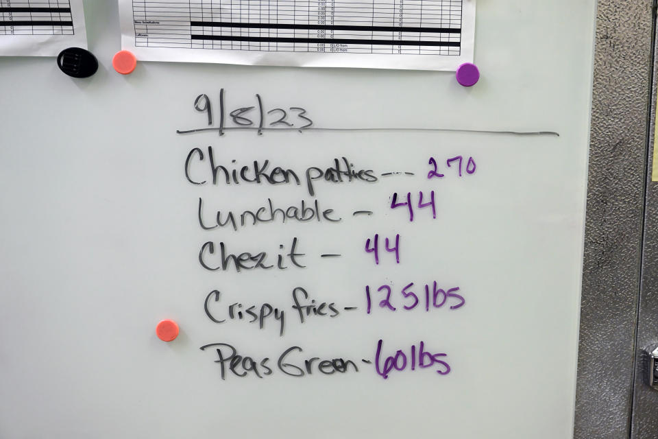 The lunch menu at Pembroke Middle School in September. (Washington Post photo by Matt McClain)