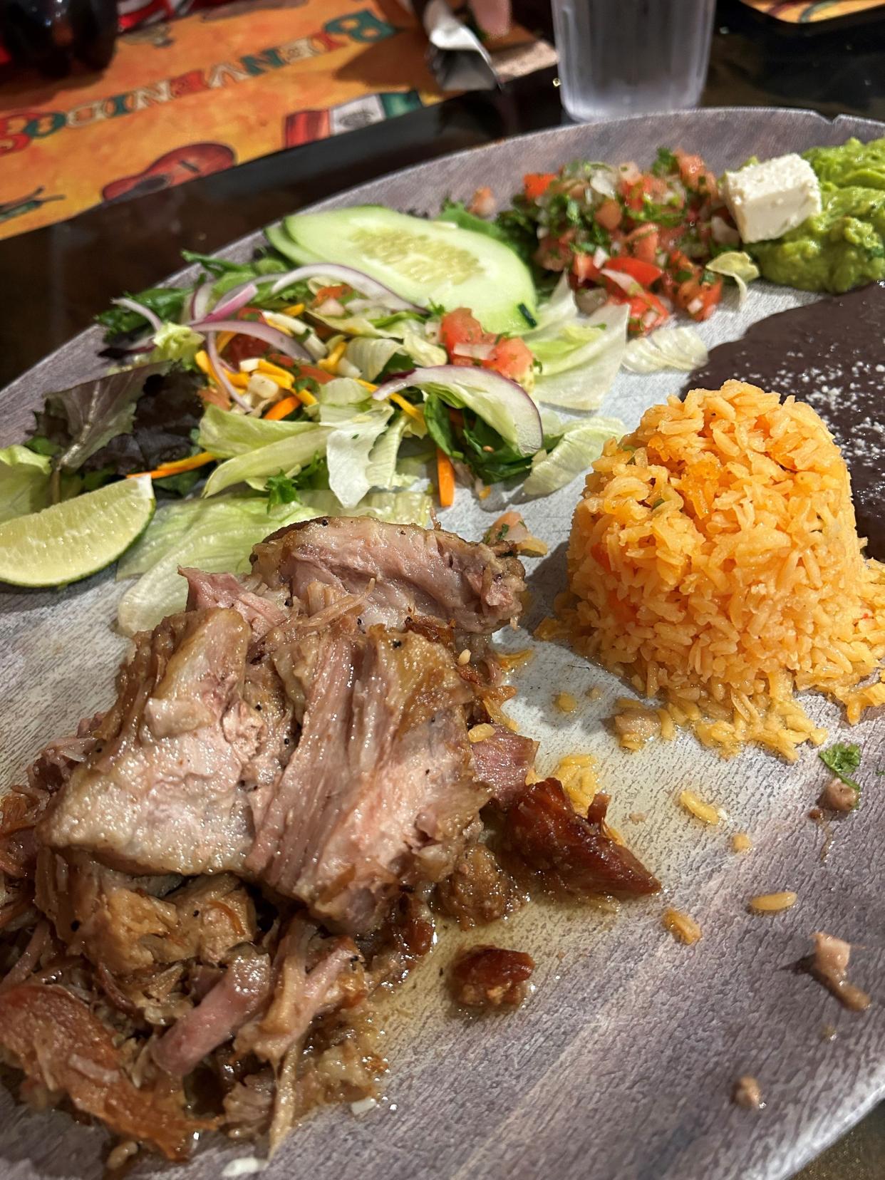 A carnitas platter at La Cabañita in the Manahawkin section of Stafford.