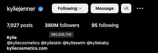 Conteo de seguidores de Kylie Jenner a las 6:25 p. m. EST