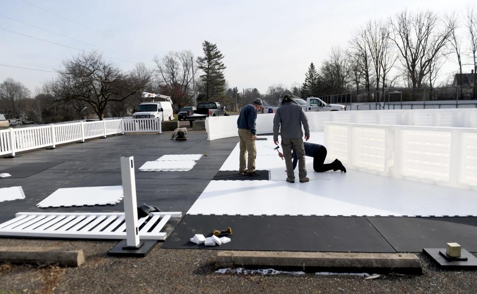 The Massillon Parks and Recreation Department, with the help of Global Synthetic Ice, is building a skating rink at Wampler Park. The rink opens Tuesday.