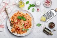 <p>As implied by the straightforward name, this pasta with tomatoes and basil is made with, well, <a href="https://www.thedailymeal.com/cook/well-bet-you-didnt-know-you-could-do-all-tomato-0?referrer=yahoo&category=beauty_food&include_utm=1&utm_medium=referral&utm_source=yahoo&utm_campaign=feed" rel="nofollow noopener" target="_blank" data-ylk="slk:tomatoes;elm:context_link;itc:0;sec:content-canvas" class="link ">tomatoes</a> and fresh herbs. The sauce can be prepared with either fresh or canned tomatoes and the pasta choice is up to you.</p> <p><a href="https://www.thedailymeal.com/recipes/pasta-tomatoes-and-basil-recipe-0?referrer=yahoo&category=beauty_food&include_utm=1&utm_medium=referral&utm_source=yahoo&utm_campaign=feed" rel="nofollow noopener" target="_blank" data-ylk="slk:For the Pasta With Tomatoes and Basil recipe, click here.;elm:context_link;itc:0;sec:content-canvas" class="link ">For the Pasta With Tomatoes and Basil recipe, click here.</a></p>