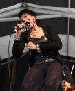 Vocalist Nona Hendryx performs as a musical guest with Terri Lyne Carrington's Mosaic in the Jazz Tent at the New Orleans Jazz and Heritage Festival in New Orleans, Friday, May 4, 2012. (AP Photo/Gerald Herbert)