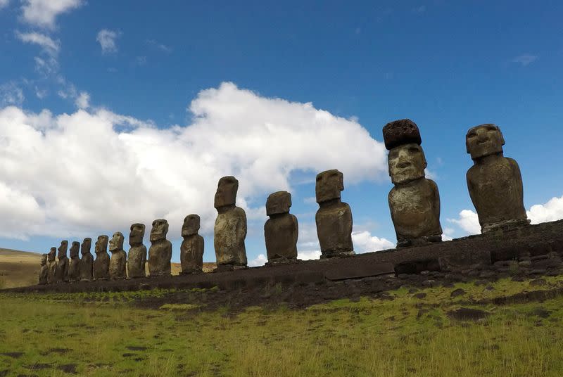 FILE PHOTO: Statues named "Moai" are seen on a hill at the Easter Island