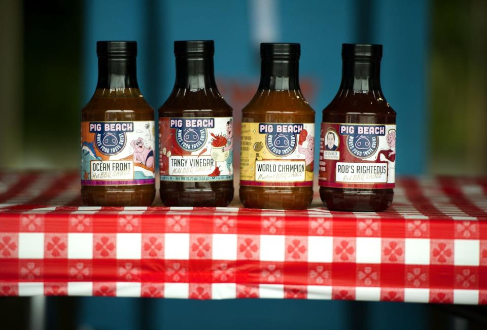 Pig Beach BBQ's house-made barbecue sauces. The Brooklyn-born spot opened June 30 in West Palm Beach.