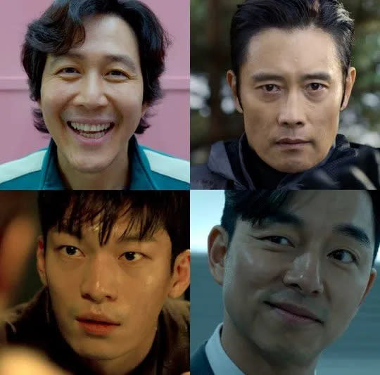 李政宰（上圖左）、李秉憲、魏嘏雋（下圖左）、孔劉都會回鍋《魷魚遊戲》第2季。翻攝Netflix